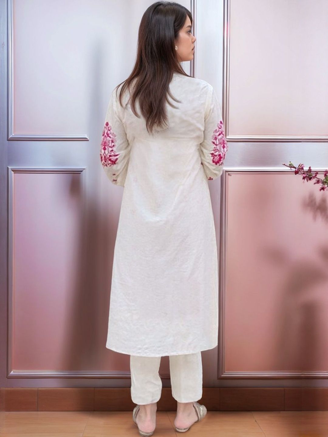 Women's Embroidered Roman Silk Kurta Pant & Dupatta Set