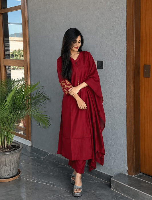Premium Viscose Embroidered Anarkali Kurta Trouser Set with Dupatta