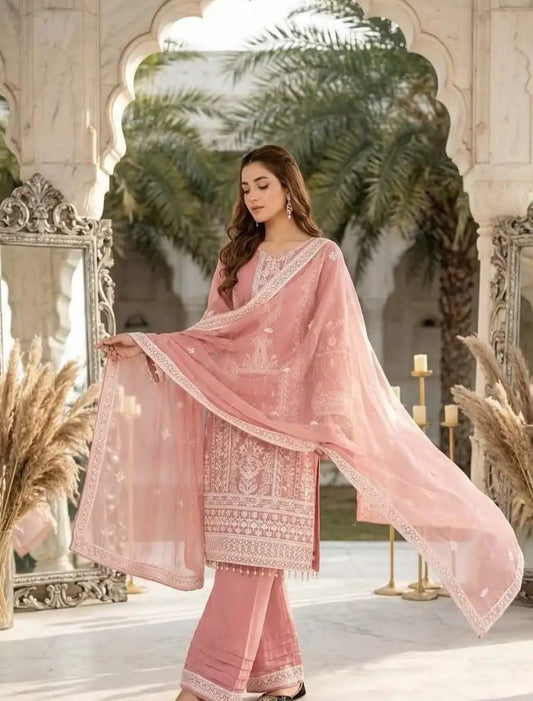 Premium Heavy Embroidered Georgette Kurta Palazzo Set with Dupatta