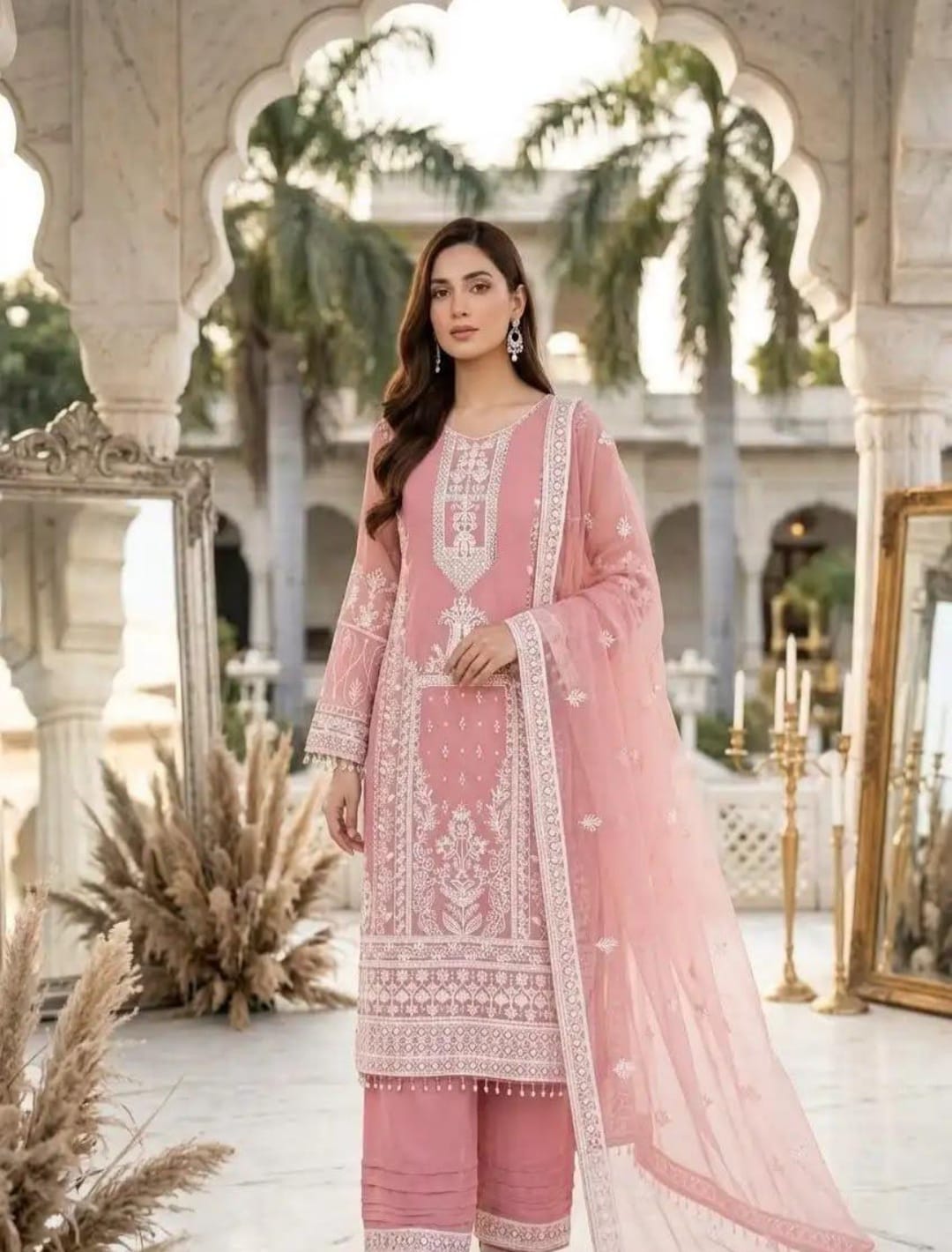 Premium Heavy Embroidered Georgette Kurta Palazzo Set with Dupatta
