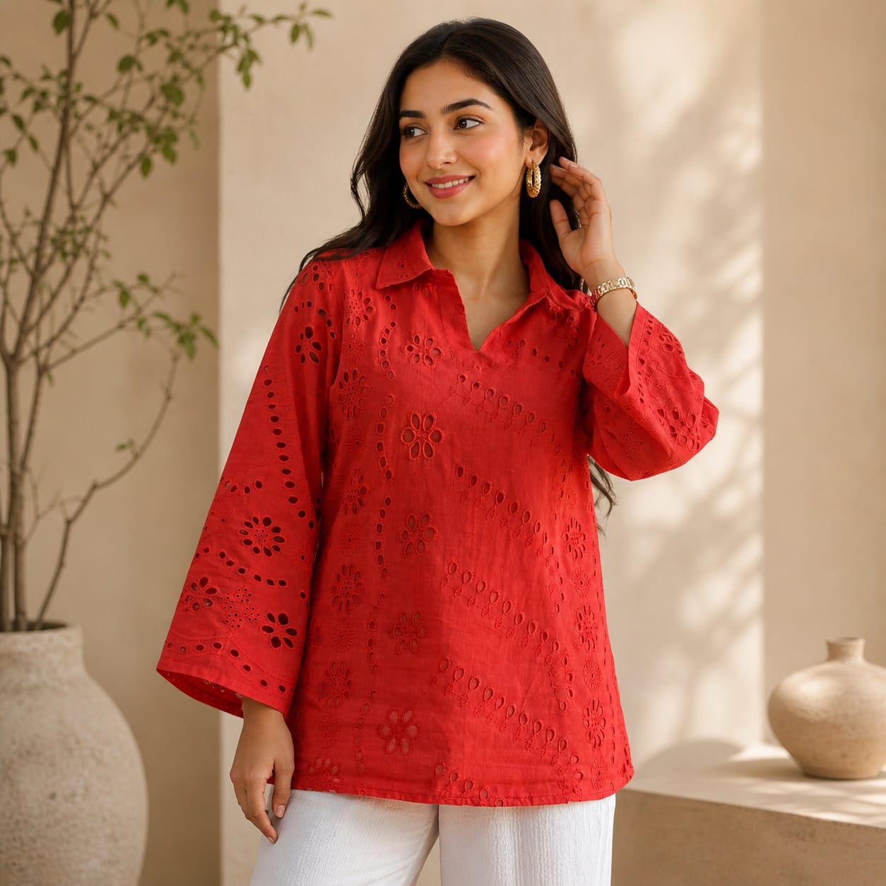 Premium Hakoba Cotton Embroidered Shirt Top