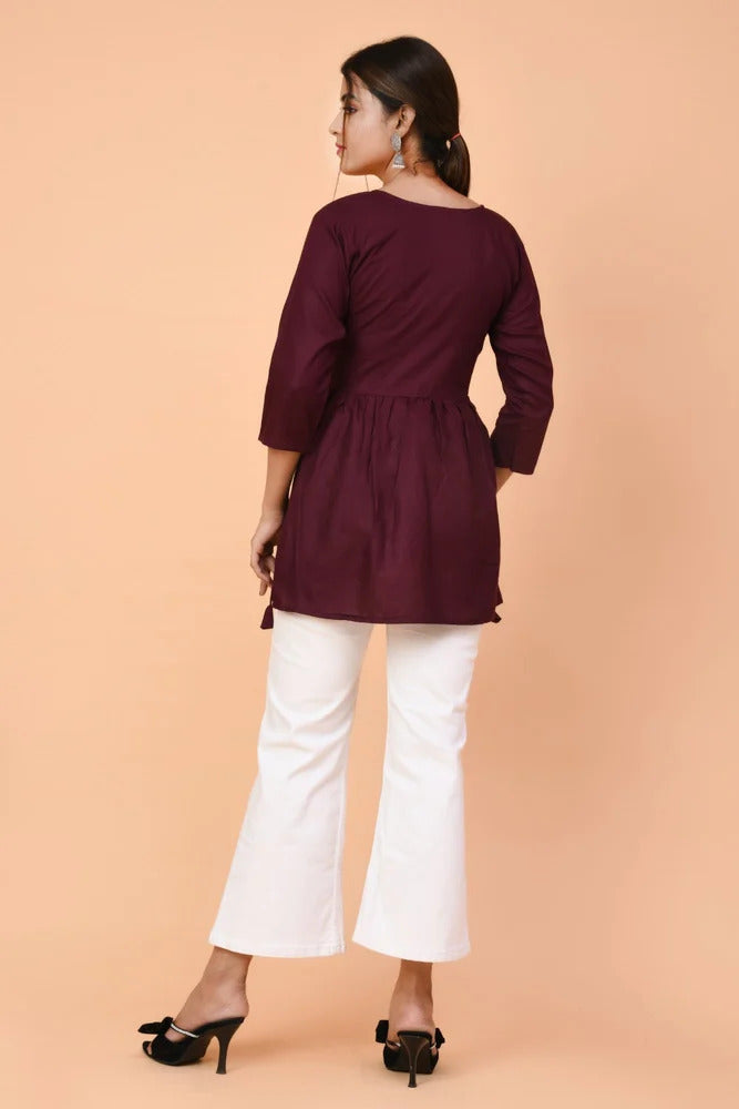 Women's Embroidered Peplum Short Kurti