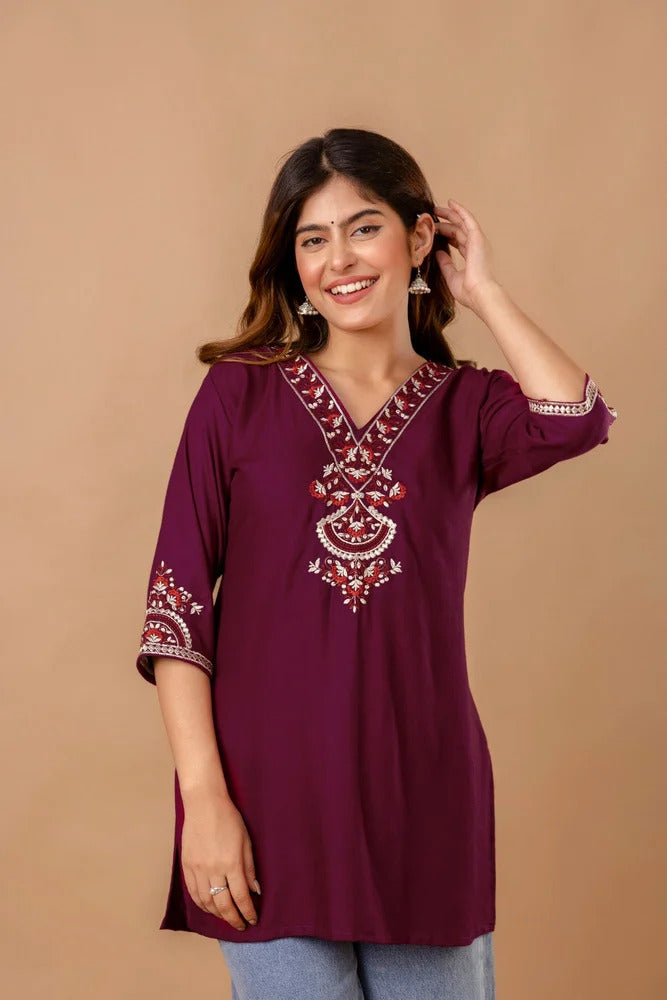Women's Embroidered Short Kurti