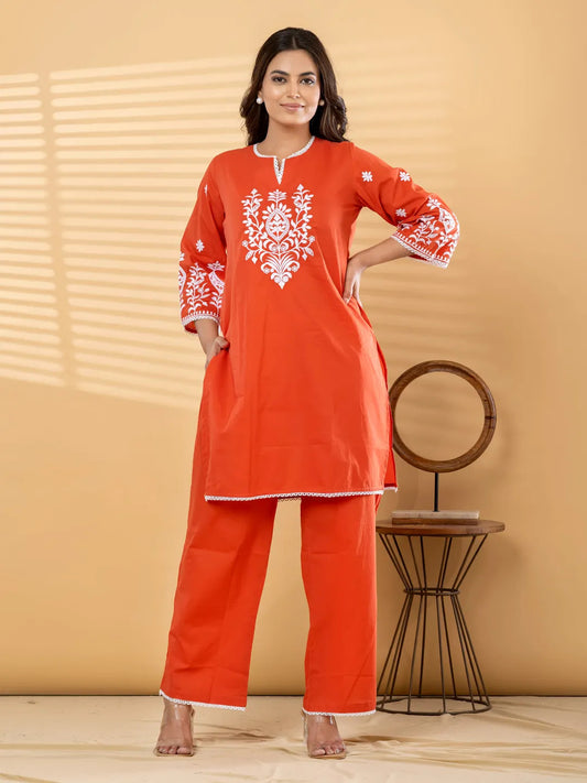 Embroidered Cotton Kurta & Palazzo Co-Ord Set