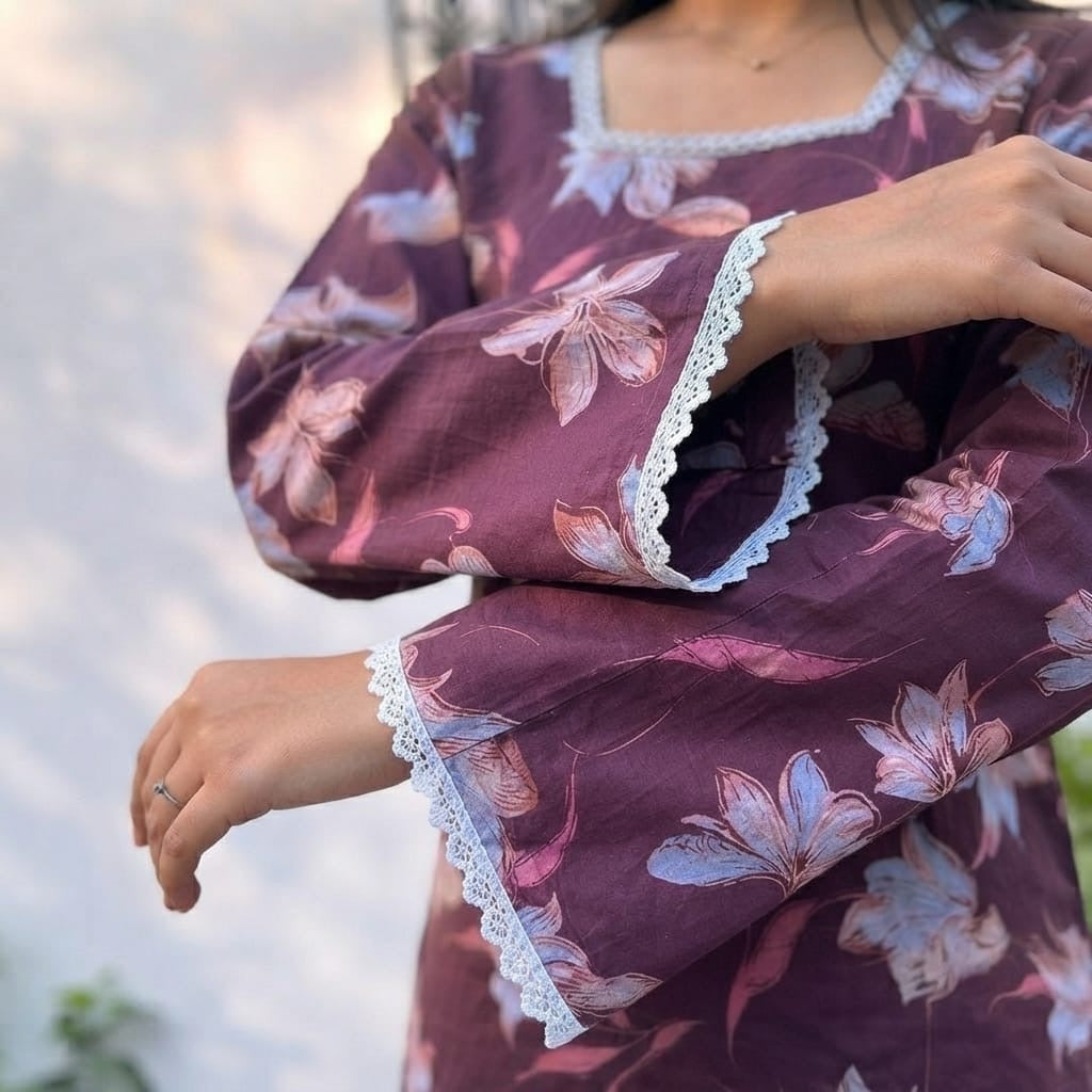Floral Rayon Straight Kurti with Flared Sleeves
