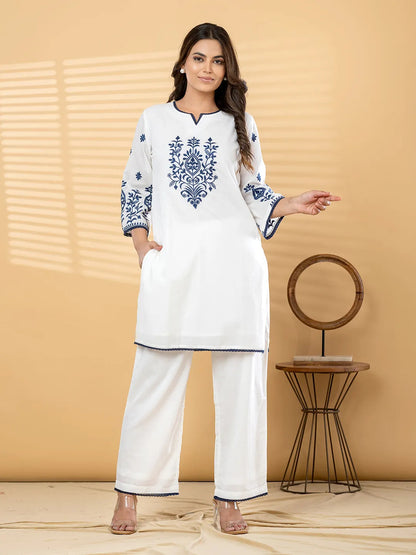 Embroidered Mul Cotton Kurta & Palazzo Co-ord Set