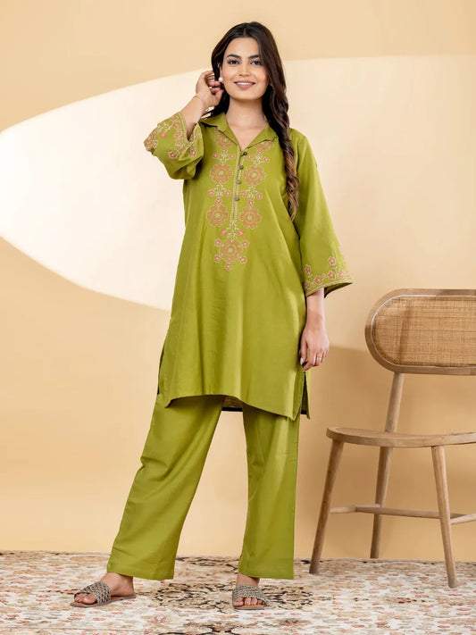 Embroidered Cotton Flex Kurta & Palazzo Co-ord Set