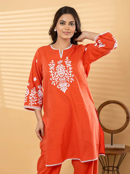 Embroidered Cotton Kurta & Palazzo Co-Ord Set
