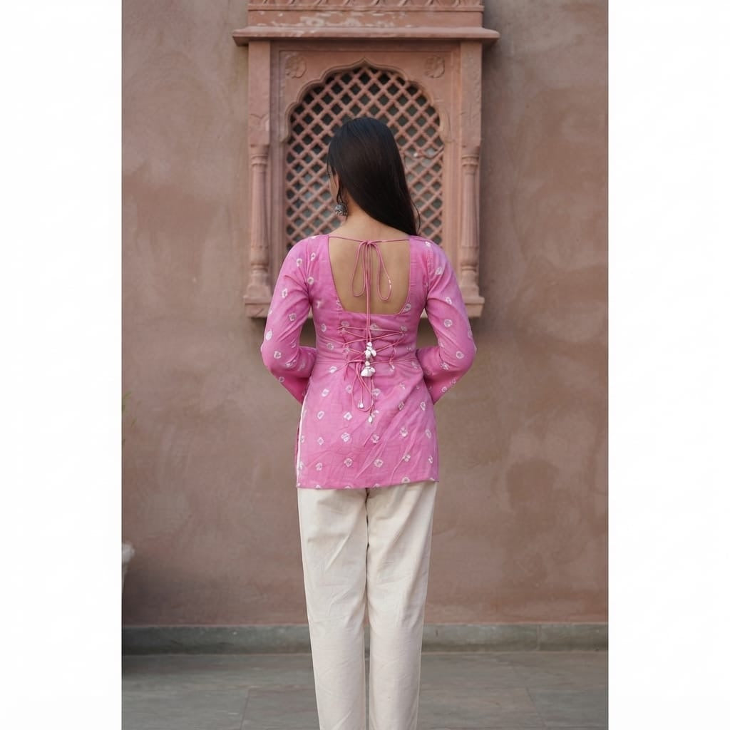 Embellished Corset Short Kurti with Flared Sleeves