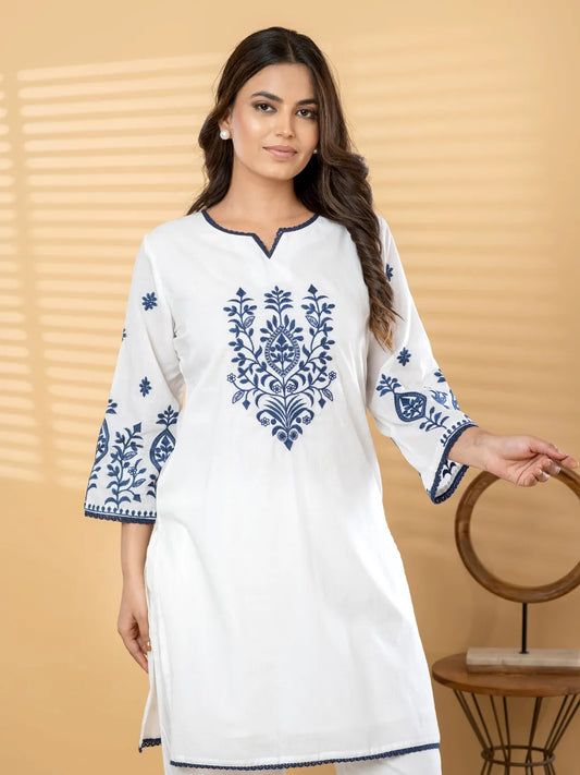 Embroidered Mul Cotton Kurta & Palazzo Co-ord Set
