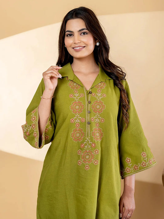 Embroidered Cotton Flex Kurta & Palazzo Co-ord Set