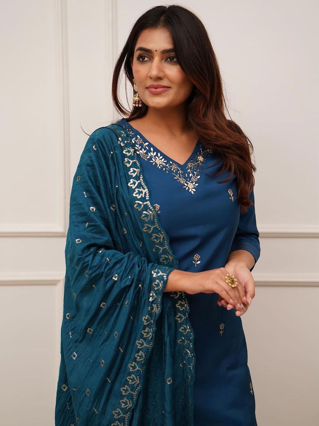 Women's Embroidered Cotton Kurta Set with Dupatta