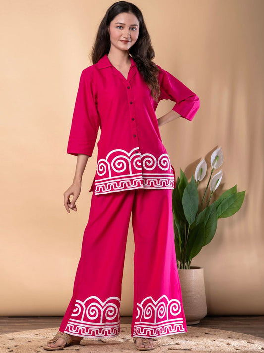 Embroidered Shirt & Palazzo Co-ord Set