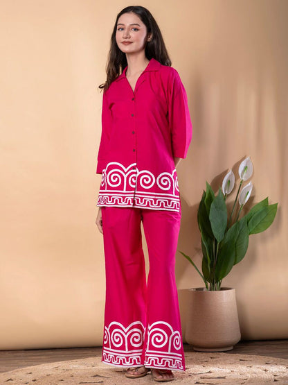 Embroidered Shirt & Palazzo Co-ord Set