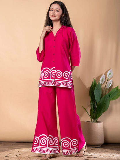 Embroidered Shirt & Palazzo Co-ord Set