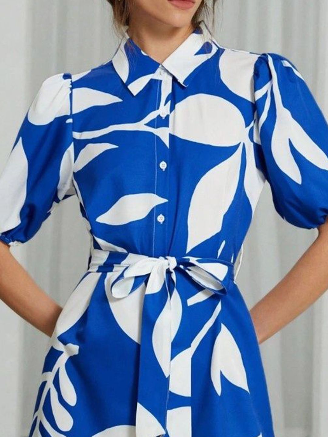 Floral Printed Belted Shirt Dress for Women