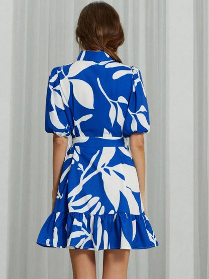 Floral Printed Belted Shirt Dress for Women