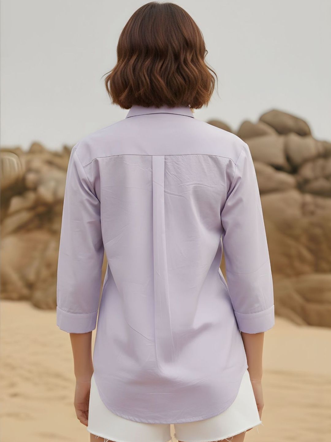 Women Lavender Lace Detail Relaxed Fit Shirt