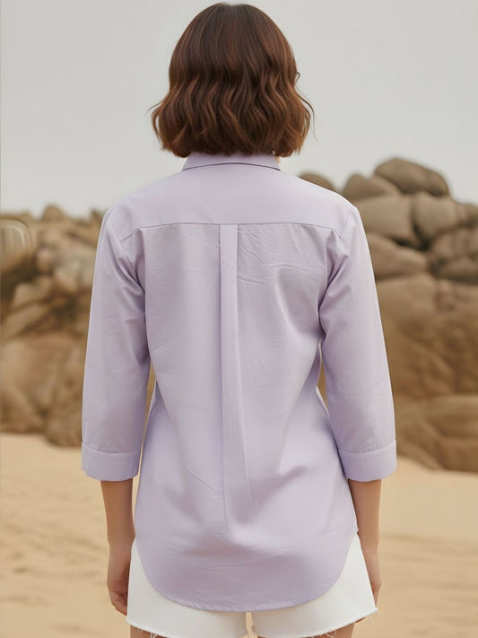 Women Lavender Lace Detail Relaxed Fit Shirt