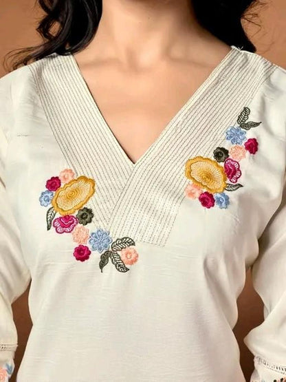 Ivory Bloom Embroidered Kurta Set