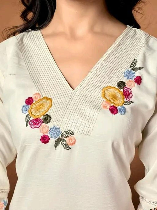 Ivory Bloom Embroidered Kurta Set