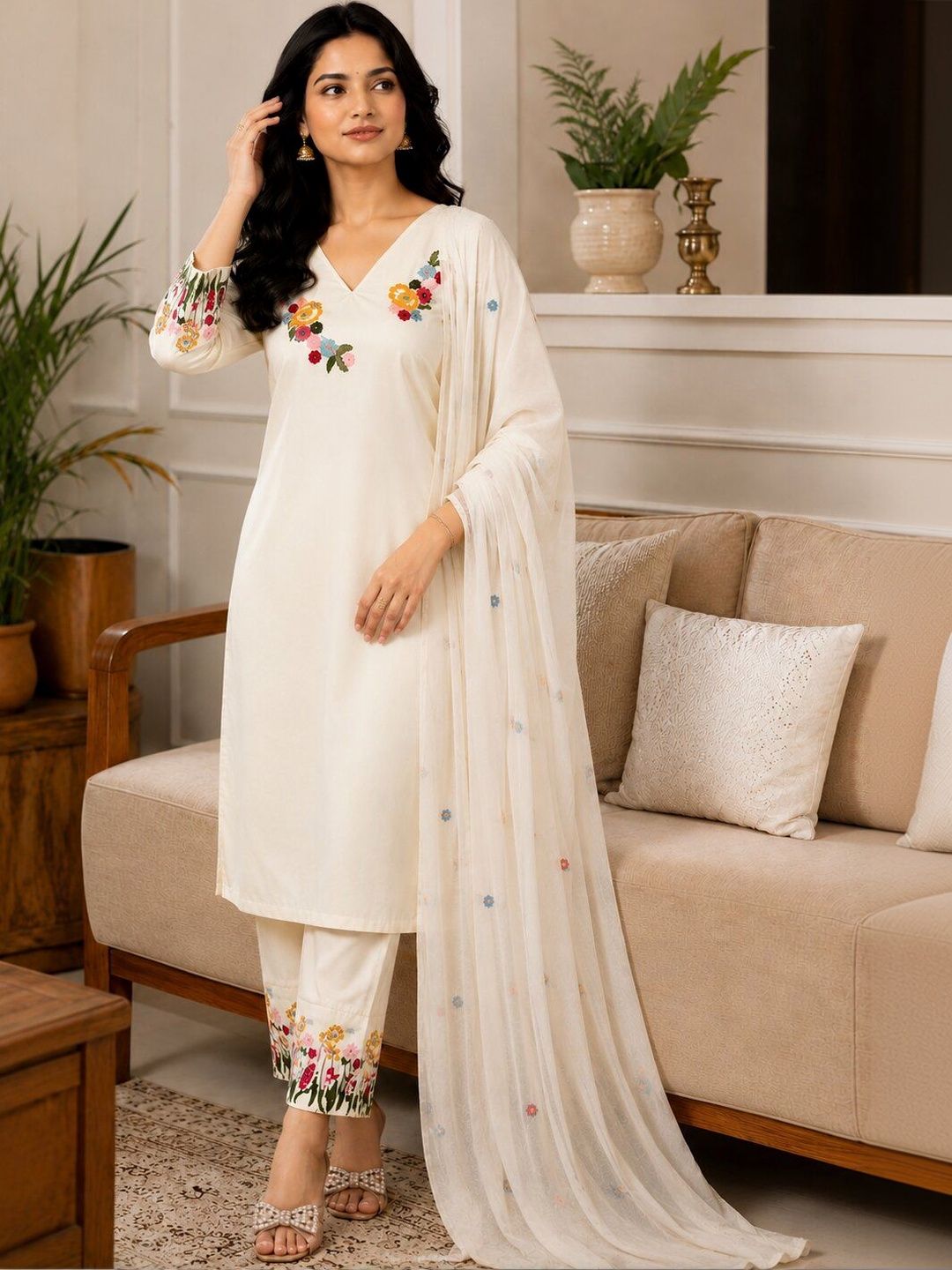 Ivory Bloom Embroidered Kurta Set