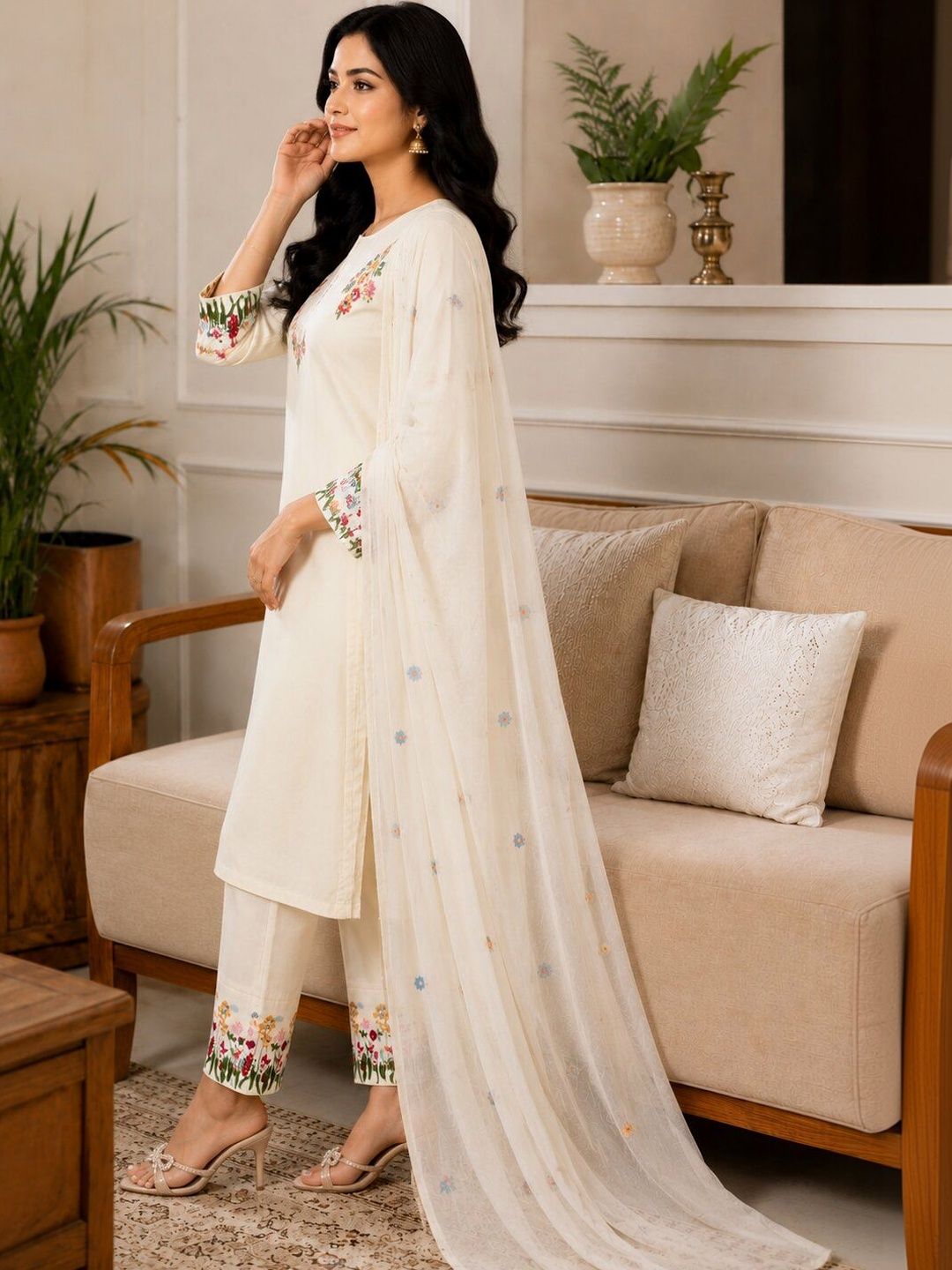 Ivory Bloom Embroidered Kurta Set