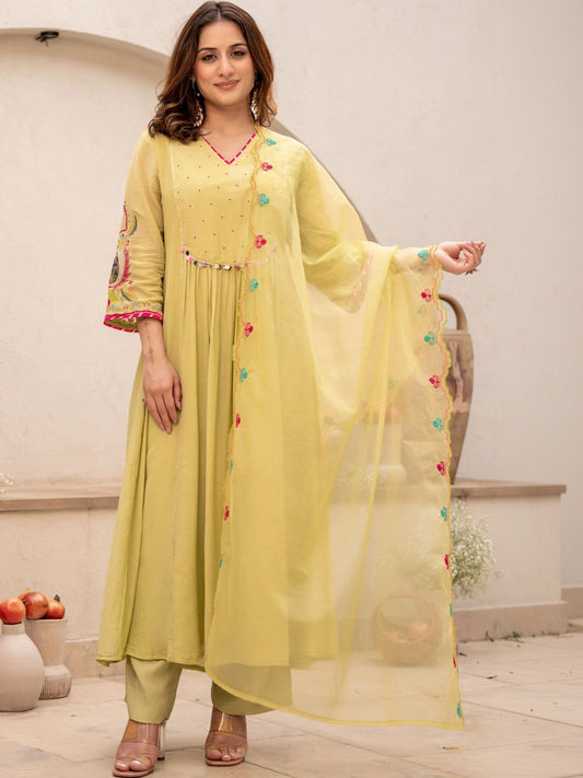 Floral Embroidered Anarkali Pant Set with Dupatta ✨