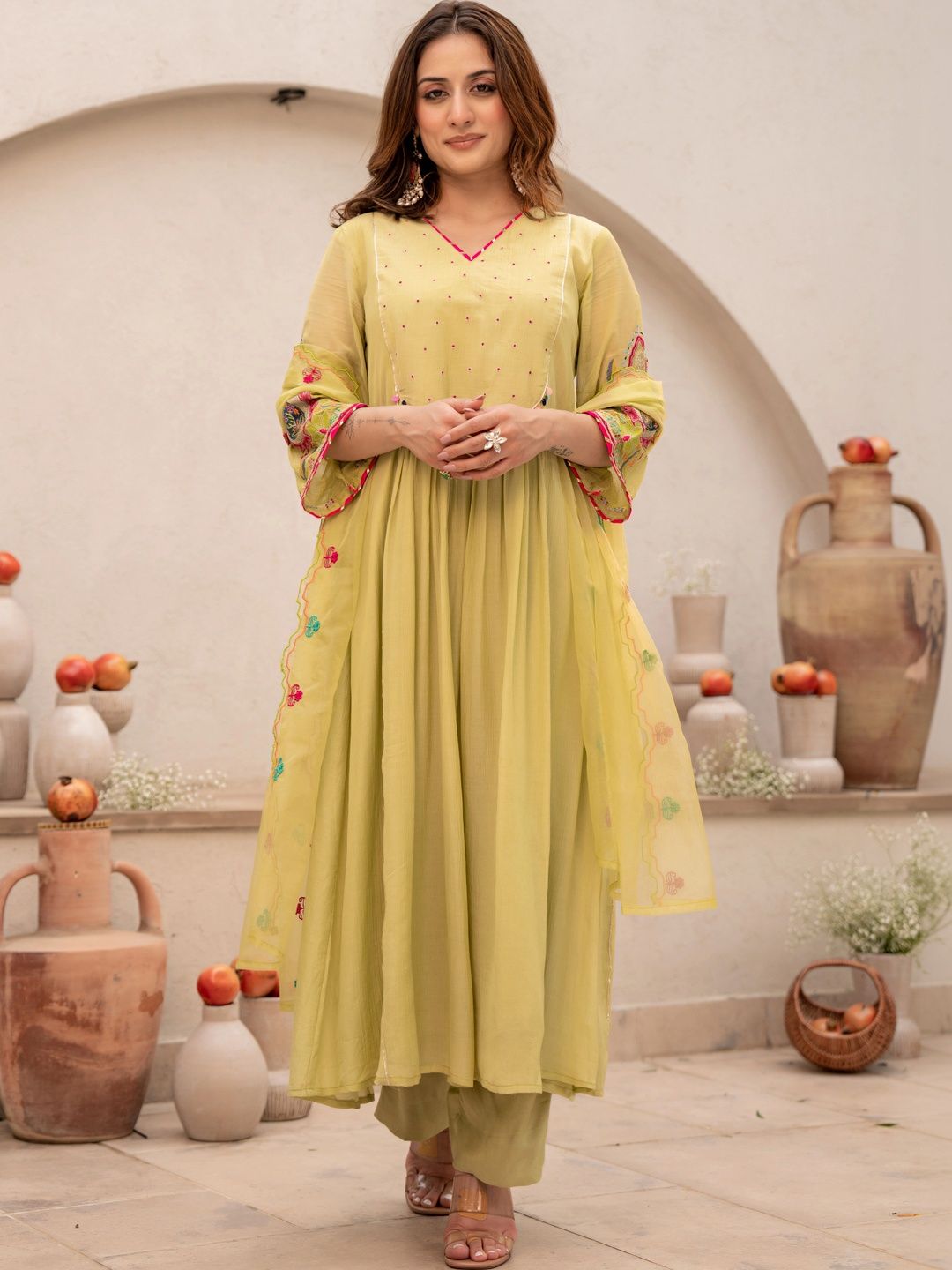 Floral Embroidered Anarkali Pant Set with Dupatta ✨
