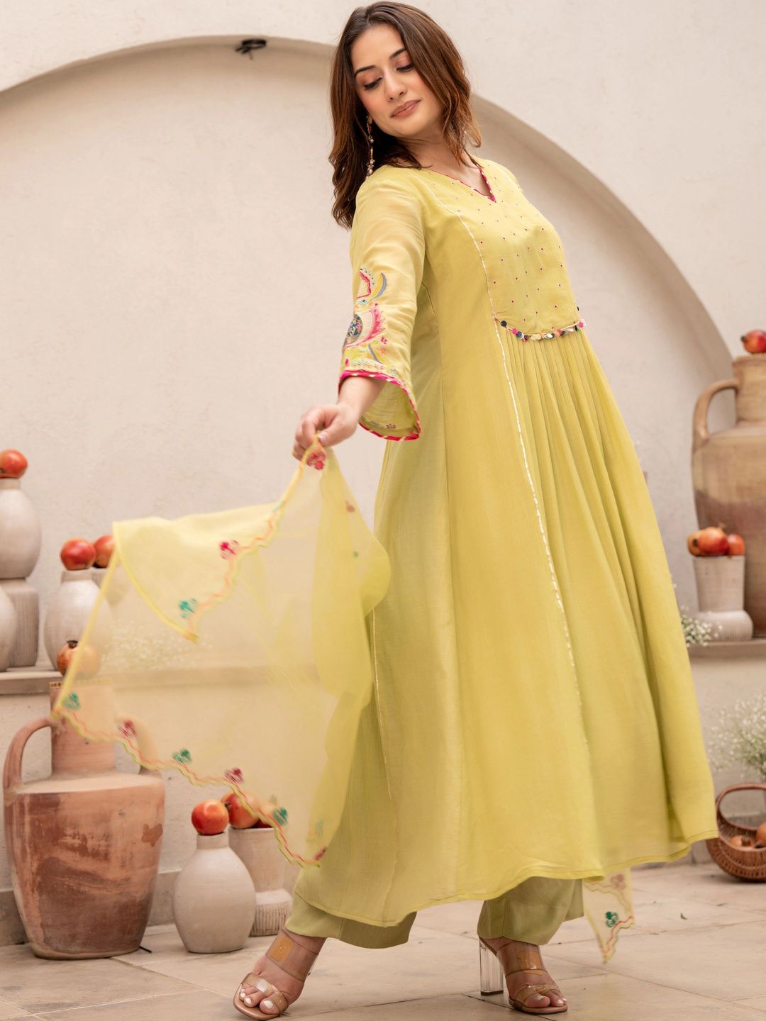 Floral Embroidered Anarkali Pant Set with Dupatta ✨
