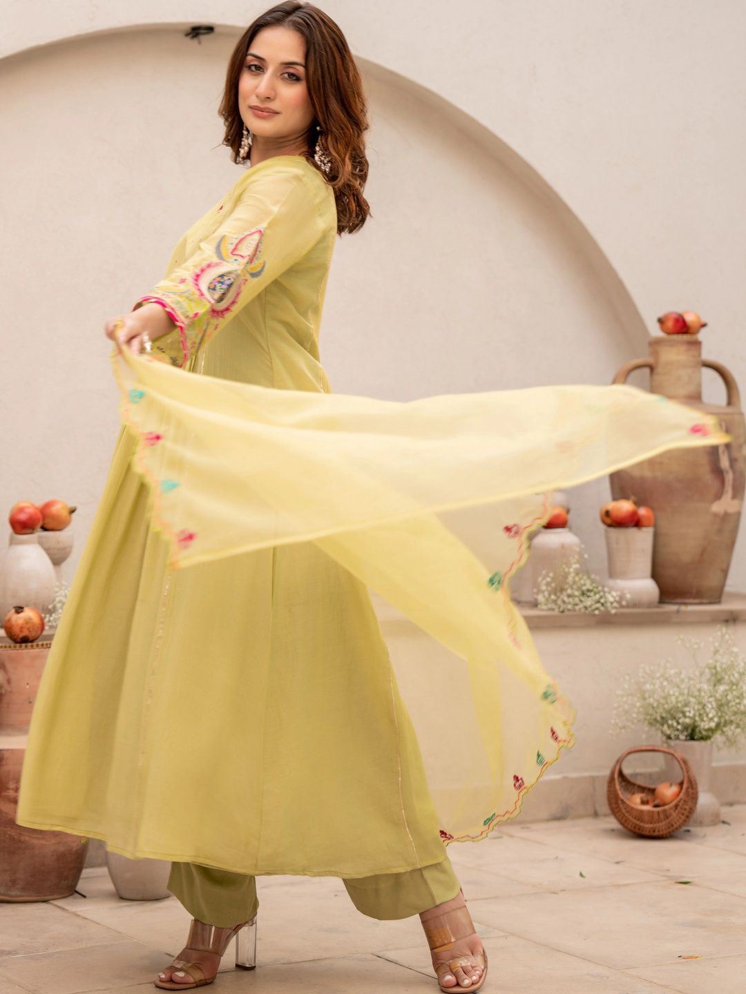 Floral Embroidered Anarkali Pant Set with Dupatta ✨