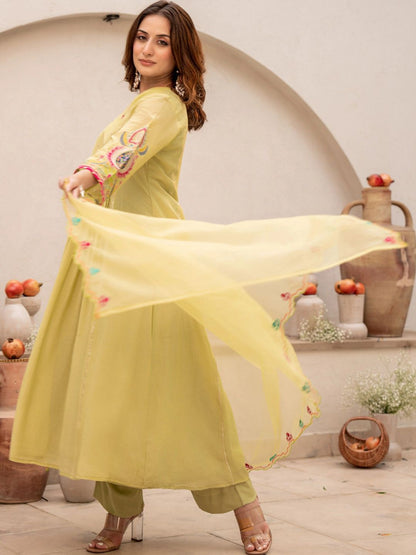 Floral Embroidered Anarkali Pant Set with Dupatta ✨