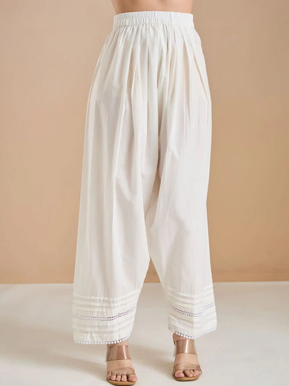 Women Solid Thread Work Pure Cotton Kurta with Patiala