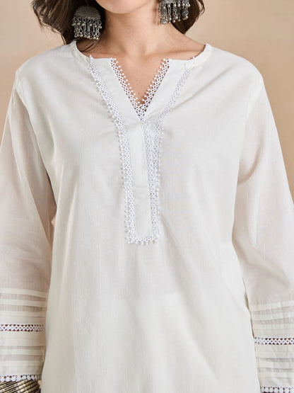 Women Solid Thread Work Pure Cotton Kurta with Patiala