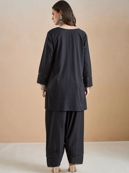 Women Solid Thread Work Pure Cotton Kurta with Patiala