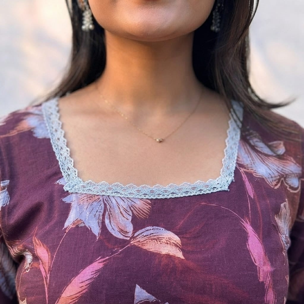 Floral Rayon Straight Kurti with Flared Sleeves