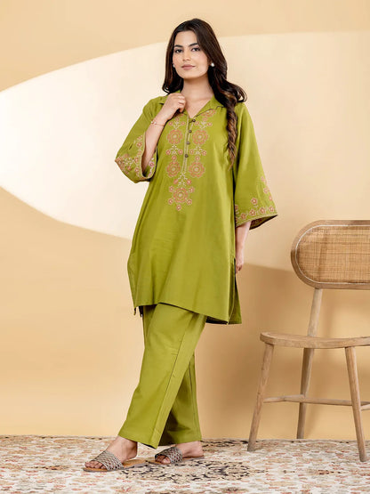 Embroidered Cotton Flex Kurta & Palazzo Co-ord Set
