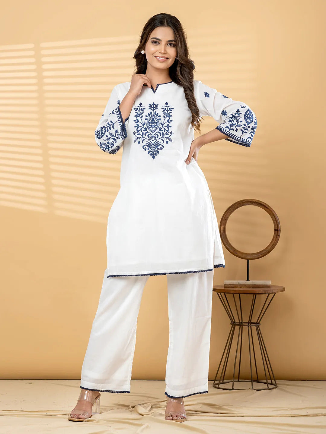 Embroidered Mul Cotton Kurta & Palazzo Co-ord Set