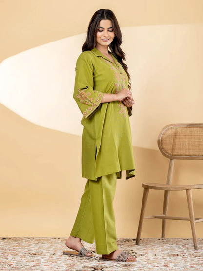 Embroidered Cotton Flex Kurta & Palazzo Co-ord Set