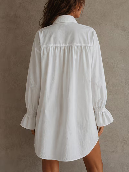 Ivory Lace Detail Premium Linen Shirt Dress