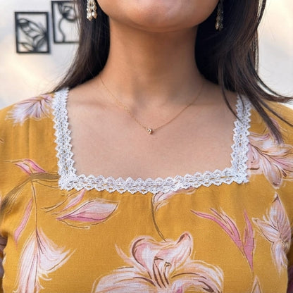 Floral Rayon Straight Kurti with Flared Sleeves