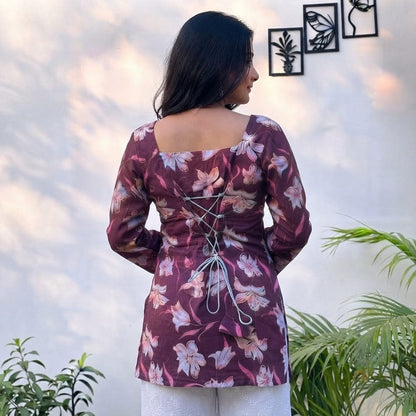 Floral Rayon Straight Kurti with Flared Sleeves