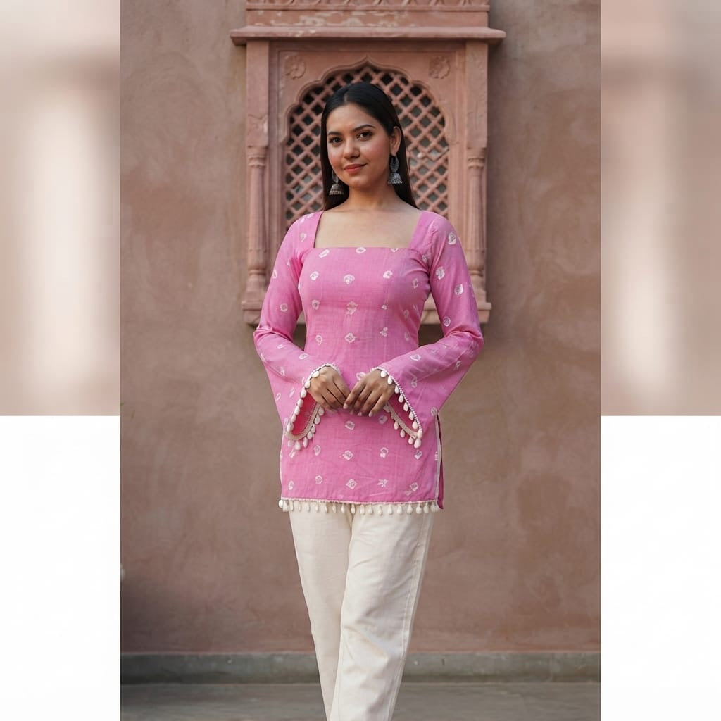 Embellished Corset Short Kurti with Flared Sleeves