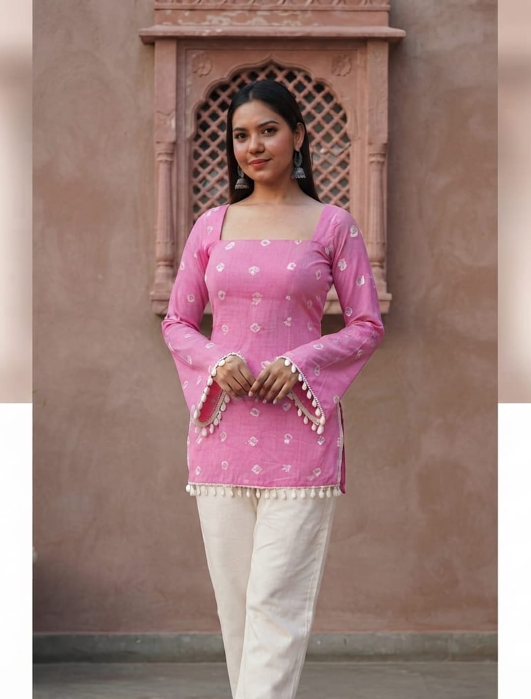 Embellished Corset Short Kurti with Flared Sleeves