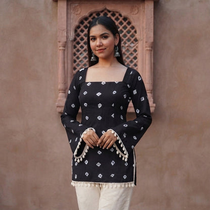 Embellished Corset Short Kurti with Flared Sleeves