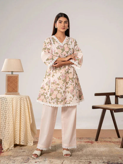 Floral Printed Cotton A-Line Kurta & Palazzo Co-Ord Set