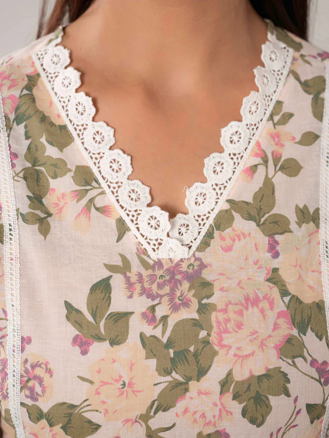 Floral Printed Cotton A-Line Kurta & Palazzo Co-Ord Set