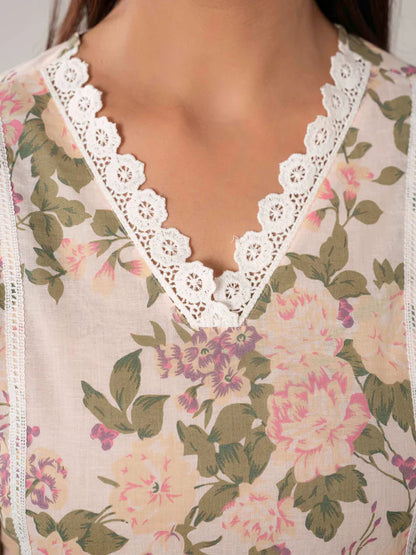 Floral Printed Cotton A-Line Kurta & Palazzo Co-Ord Set