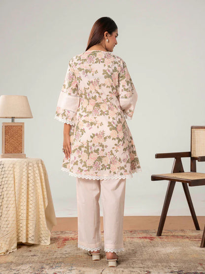 Floral Printed Cotton A-Line Kurta & Palazzo Co-Ord Set