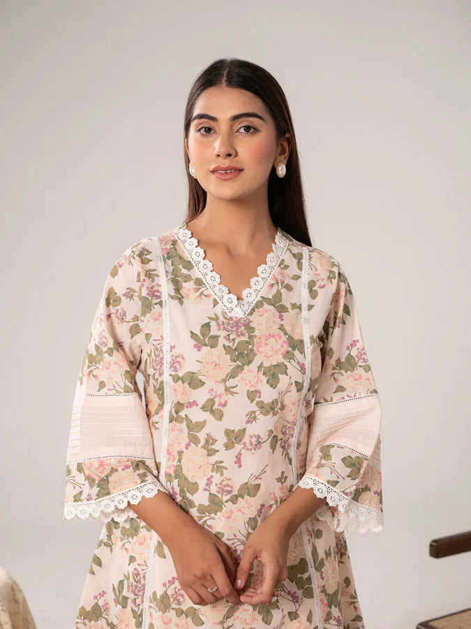 Floral Printed Cotton A-Line Kurta & Palazzo Co-Ord Set